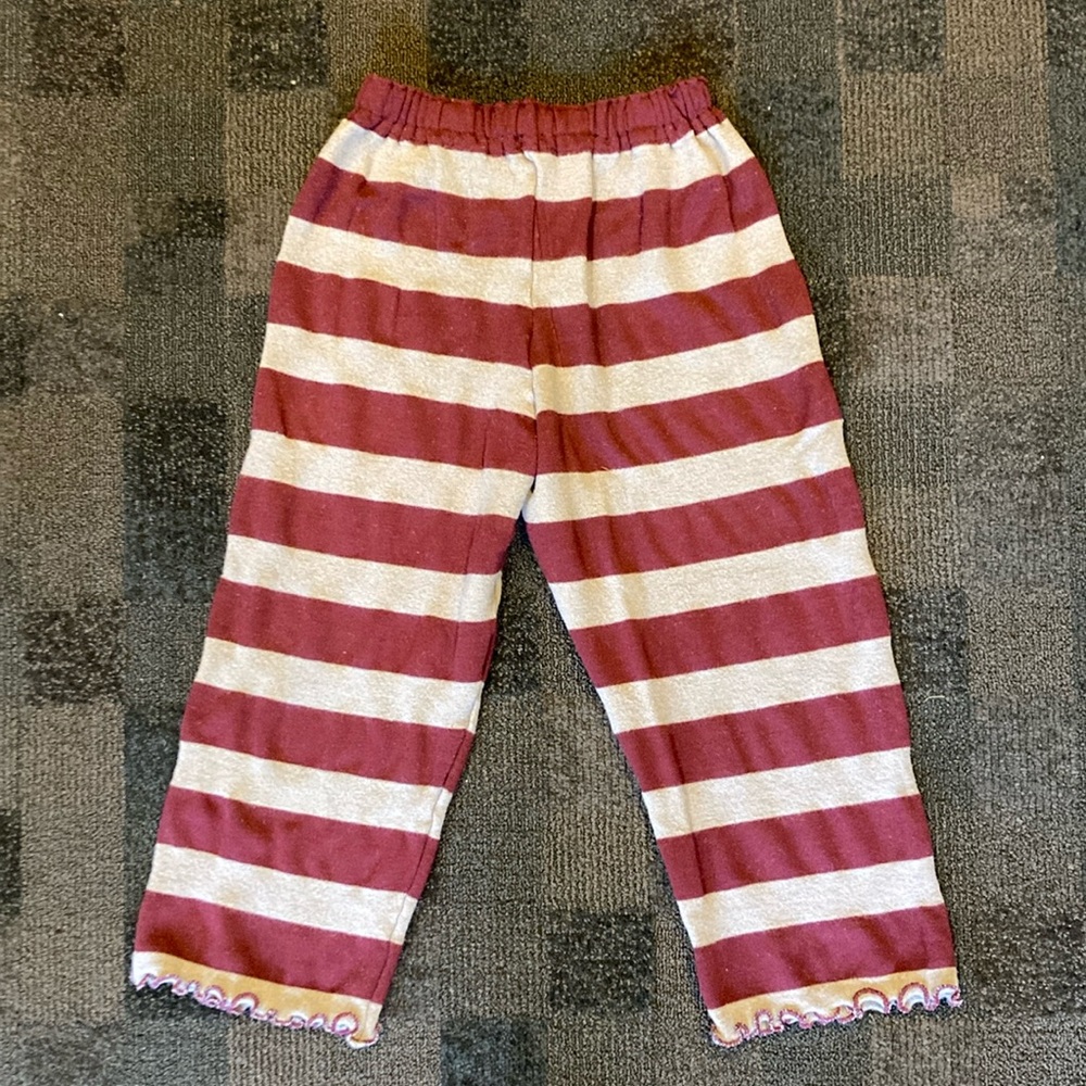 Vintage Girls Striped Burgundy & Taupe Handmade Wool Blend High Waist Pants